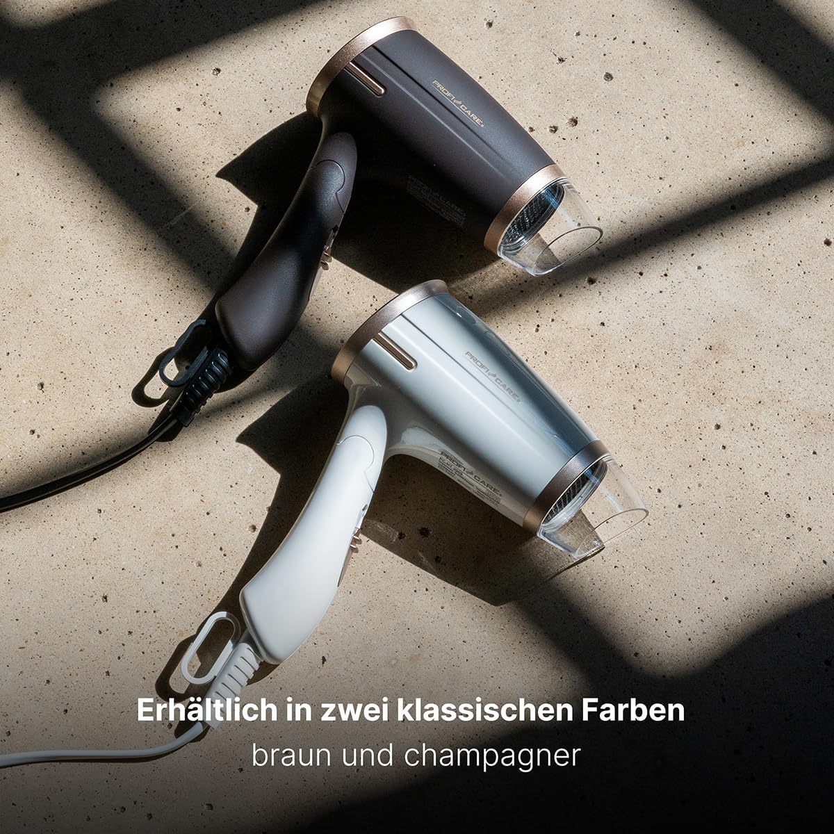 ProfiCare® Haartrockner klappbar | Hair Dryer 1400W | platzsparend mit Klappgriff | kompakter Airstyler | 2 Stufen | Kaltstufe für Style-Fix | Überhitzungsschutz | PC-HT 3009 champagner