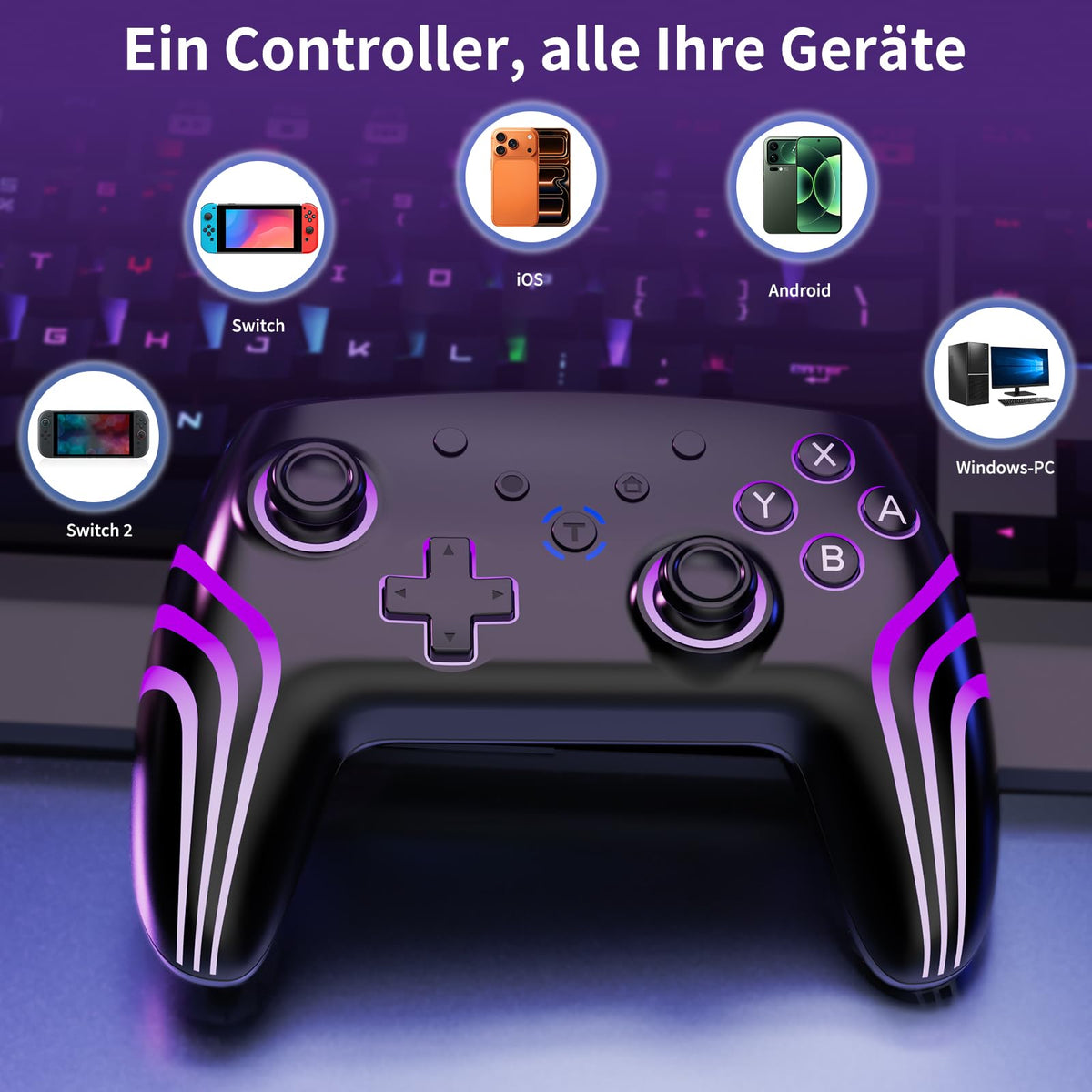 Reddening Switch 2 Controller für Switch/Switch 2/Switch Lite/Switch OLED,Switch Controller mit Doppel Vibration,Switch 2 Pro Controller mit 6 Achsen Gyro,Hall Joystick,Aufwachen,Turbo (Weiß Schwarz)