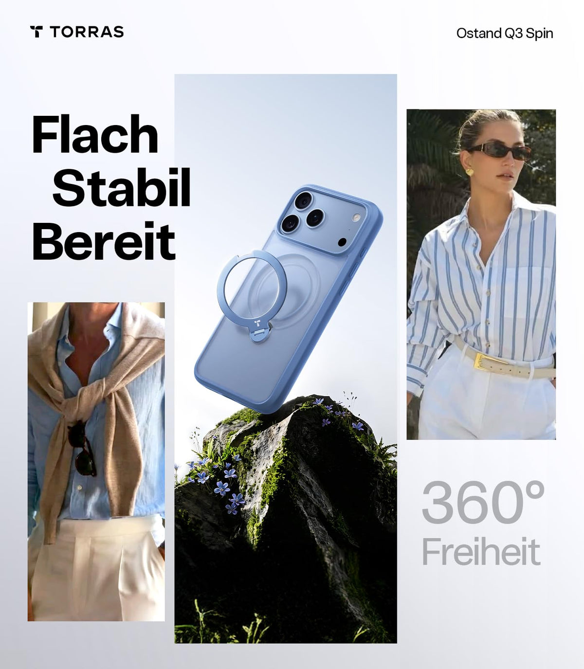 TORRAS Ostand Q3 Spin für iPhone 18 Pro Hülle für MagSafe 360°Stand Schwarz