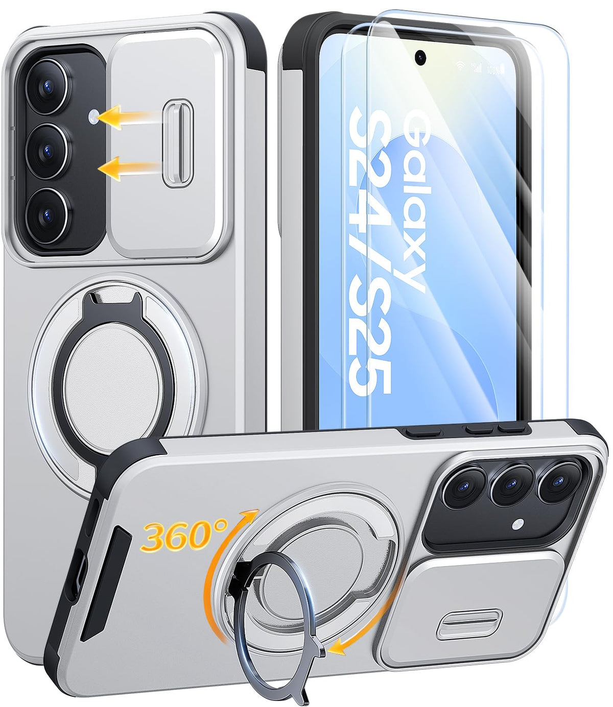 AOUIA für Samsung Galaxy S26 Ultra Hülle mit 2 Stück Panzerglas, Kameraschutz, 360° drehbarer Ringständer, Militärstandard Stoßschutz, robuste Handyhülle für Samsung S26 Ultra, Schwarz