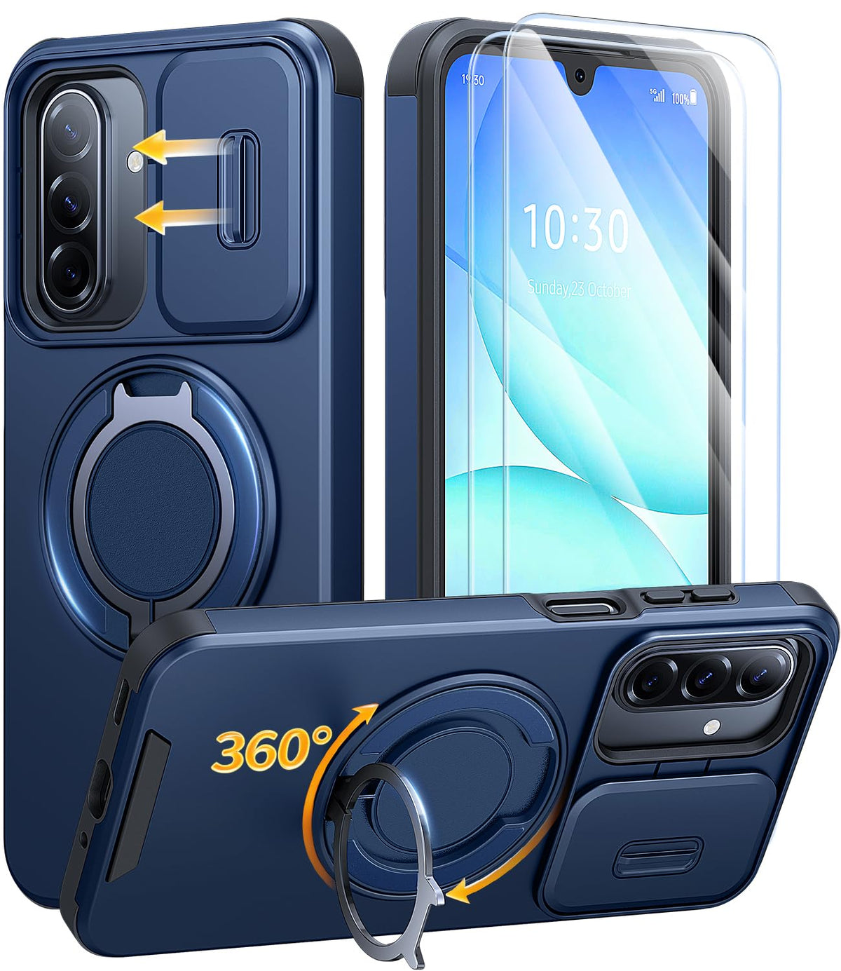AOUIA für Samsung Galaxy S26 Ultra Hülle mit 2 Stück Panzerglas, Kameraschutz, 360° drehbarer Ringständer, Militärstandard Stoßschutz, robuste Handyhülle für Samsung S26 Ultra, Schwarz