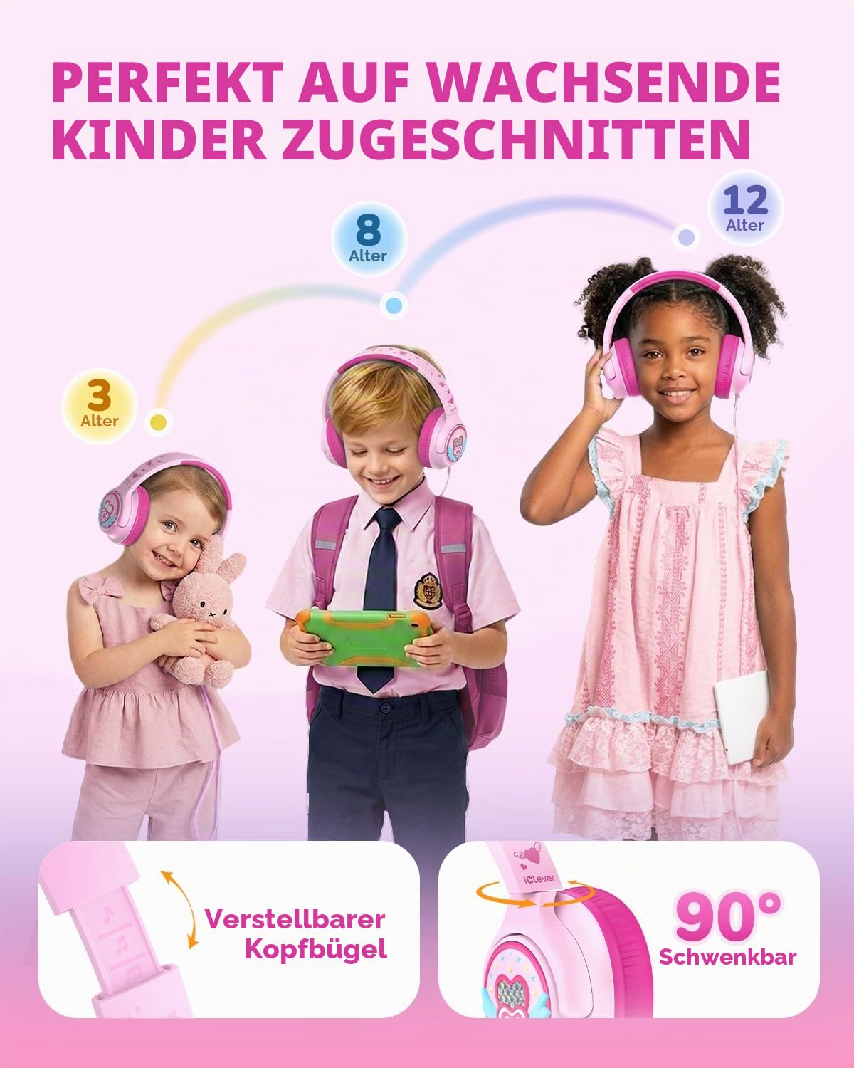 iClever HS26 Kopfhörer Kinder mit 3,5 mm Kabel für Schule/Tablet/Reisen