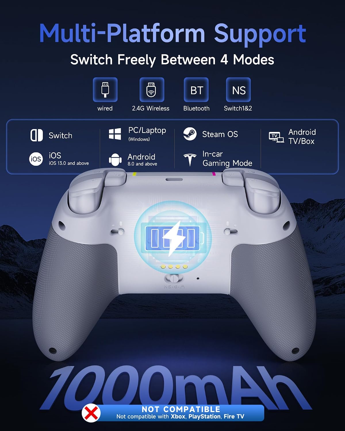 EasySMX X05PRO Wireless PC-Controller, Gaming-Controller mit leisen Tasten, 2-stufigen Triggern, Hall-Effekt-Joysticks, 2 programmierbaren Tasten, 1000 mAh Akku, kompatibel mit PC/Switch/Android/iOS – Schwarz