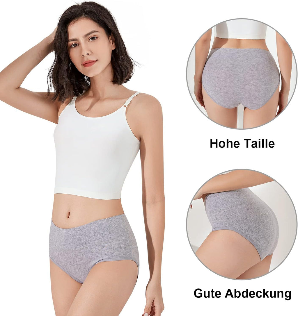 anqier Damen-Unterhosen, 5er-Pack, Stretch-Baumwolle, hoch geschnittene Slips für Damen