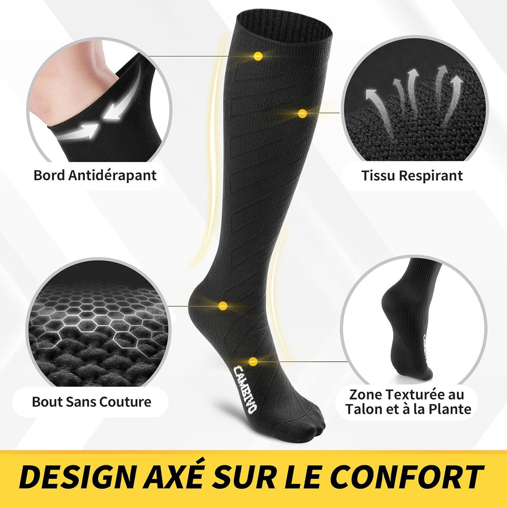 CAMBIVO Bas de Contention Femme Homme 3Paires, Chaussettes de Compression 20-30mmHg, Chaussette Contention Classe 2, pour Circulation Sanguine, Course a Pied, Voyage Avion, Sport, Running, Infirmiere