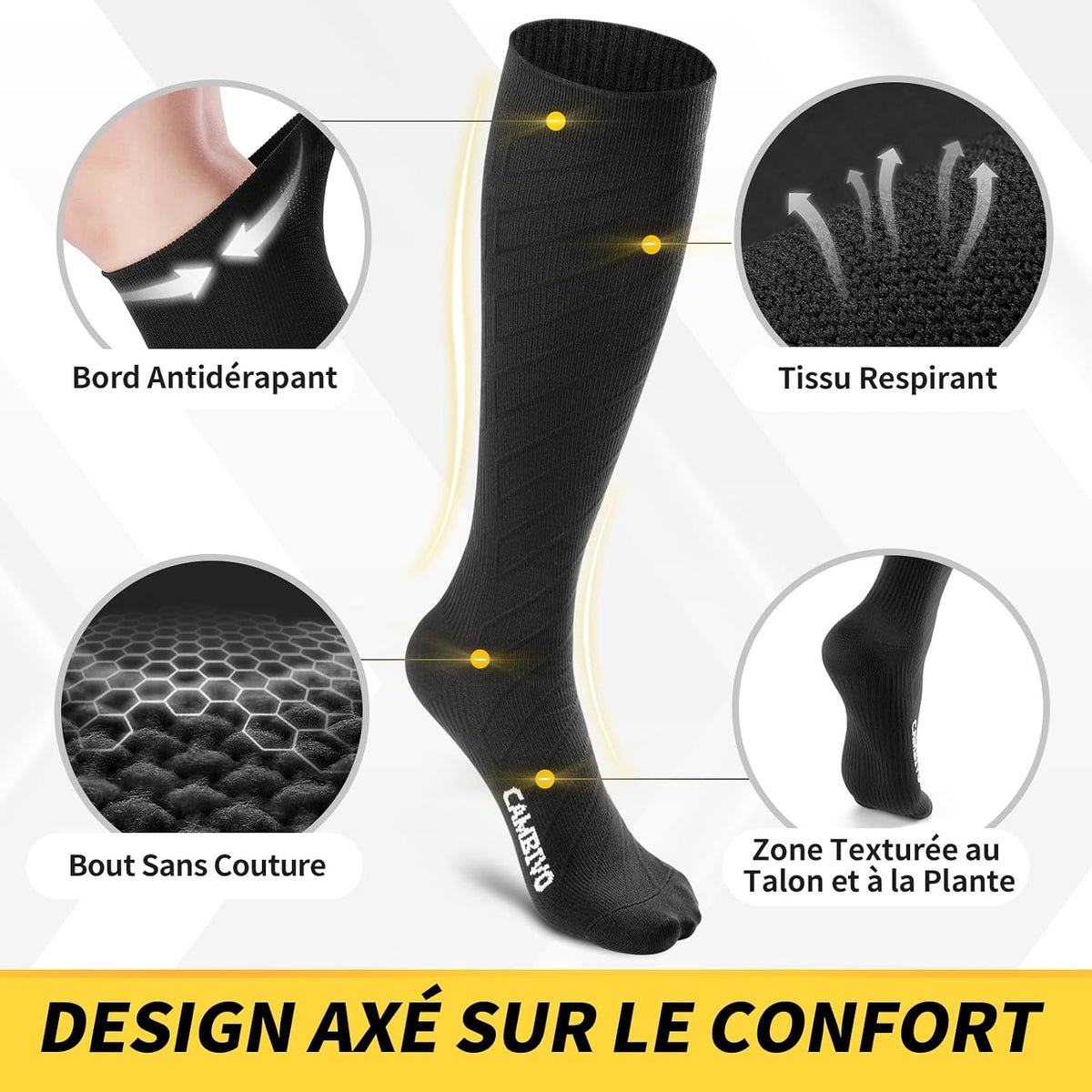 CAMBIVO Bas de Contention Femme Homme 3Paires, Chaussettes de Compression 20-30mmHg, Chaussette Contention Classe 2, pour Circulation Sanguine, Course a Pied, Voyage Avion, Sport, Running, Infirmiere