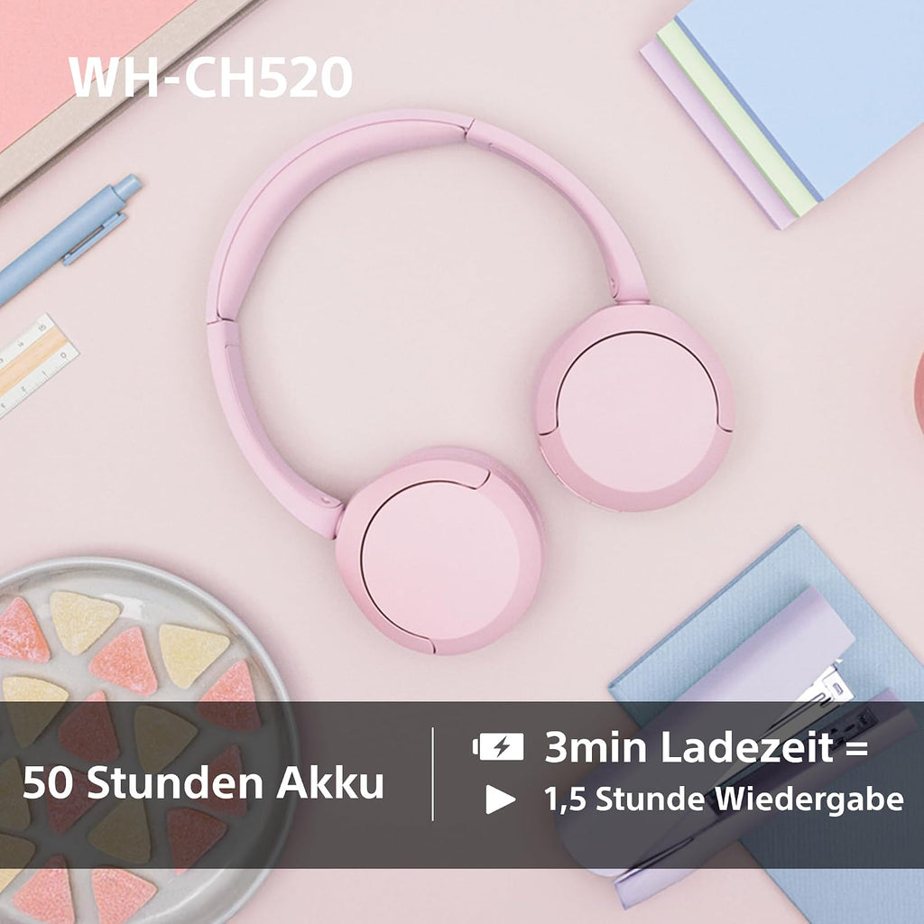 Sony WH-CH520 Kabellose Bluetooth-Kopfhörer - bis zu 50 Stunden Akkulaufzeit mit Schnellladefunktion, On-Ear-Modell - Schwarz