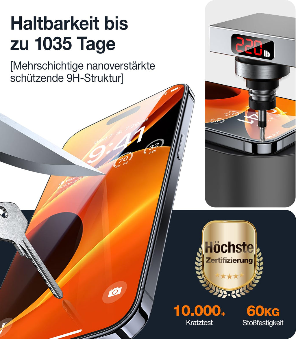 TORRAS für iPhone 18 Pro für Panzerglas TOP 9H+, Auto-Montage, 2 Stück
