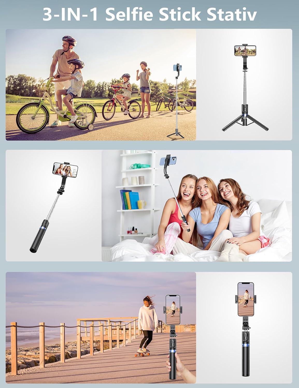 Selfiestick Stativ und Fernbedienung, 2 Fülllicht Stativ für Smartphones