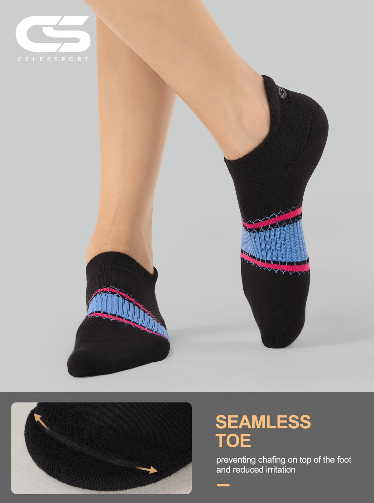 CS CELERSPORT 6 Paar kurze Sportsocken für Damen und Herren, Sneaker-Socken für Laufen und Sport mit Fersenlasche