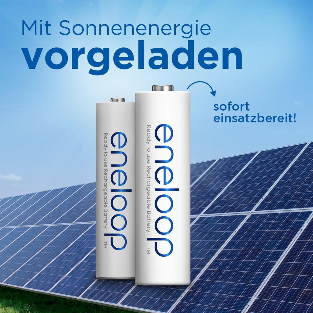 eneloop, AA/Mignon Ni-MH Akku, 8er-Pack, Kapazität mit min. 2000 mAh, Ready-to-Use Ni-MH Akkus, bis zu 2000 Mal wiederaufladbar, plastikfreier Verpackung, standard, weiß