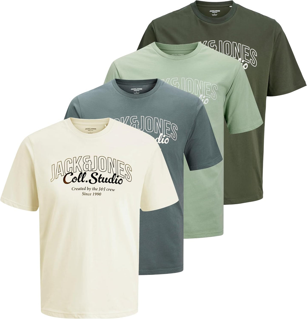 JACK & JONES Herren T-Shirt 3er Pack – Baumwolle, Rundhals, Kurzarm, mit Print – Bequeme Freizeitshirts im modernen Design