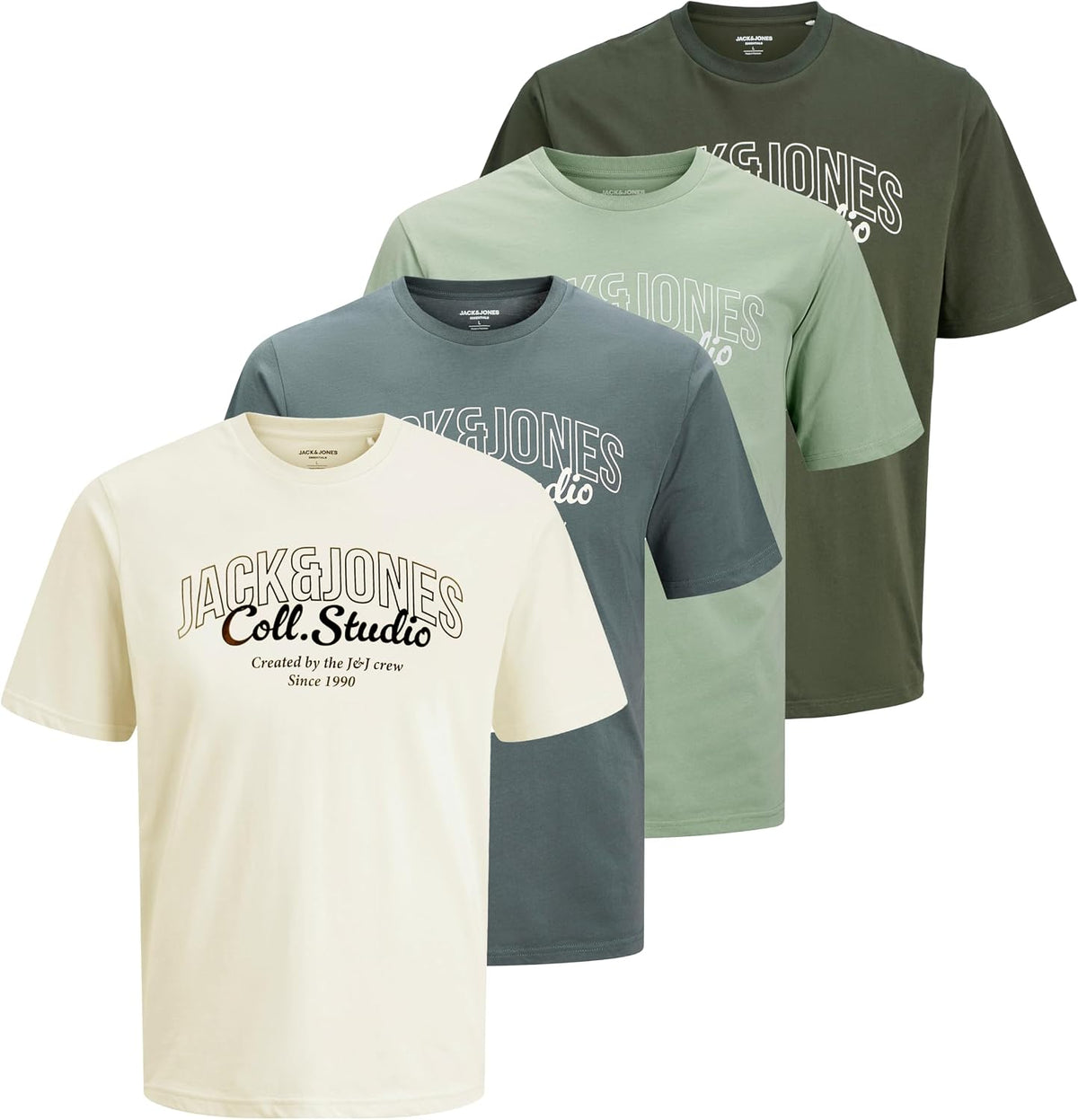 JACK & JONES Herren T-Shirt 3er Pack – Baumwolle, Rundhals, Kurzarm, mit Print – Bequeme Freizeitshirts im modernen Design