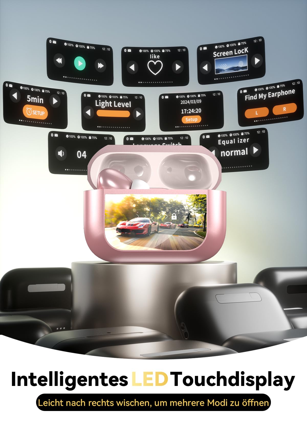 Bluetooth 5.4 Kabellose In-Ear Kopfhörer mit Smart Touchscreen, 48 Std. Wiedergabezeit, Aktive ANC Geräuschunterdrückung + ENC Anrufverarbeitung, 5 EQ-Modi, HiFi Stereo, IPX7 Wasserdicht Austerweiß
