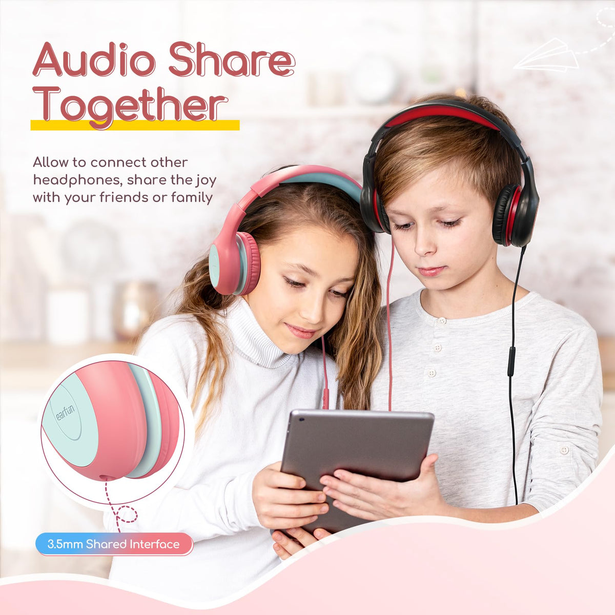 EarFun Kinder Kopfhörer mit 3,5 mm Kabel, Lautstärkebegrenzung, Blau-grün