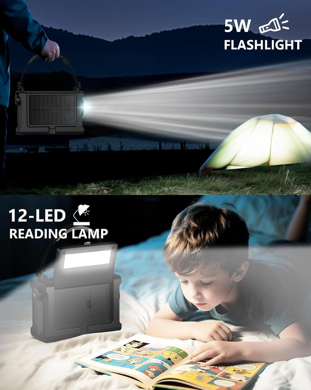 12000mAh Kurbelradio, DAB+/UKW, Notfallradio mit 8500mm² Solarpanel & 650mA Handkurbel-Dynamo, Solar Radio mit Bluetooth 5.0, Taschenlampe & Ladegerät, USB, SOS, Tragbares Radio für Camping & Notfälle