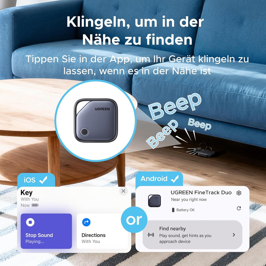 UGREEN FineTrack Duo 4 Pack GPS Tracker für iOS & Android mit USB C Laden