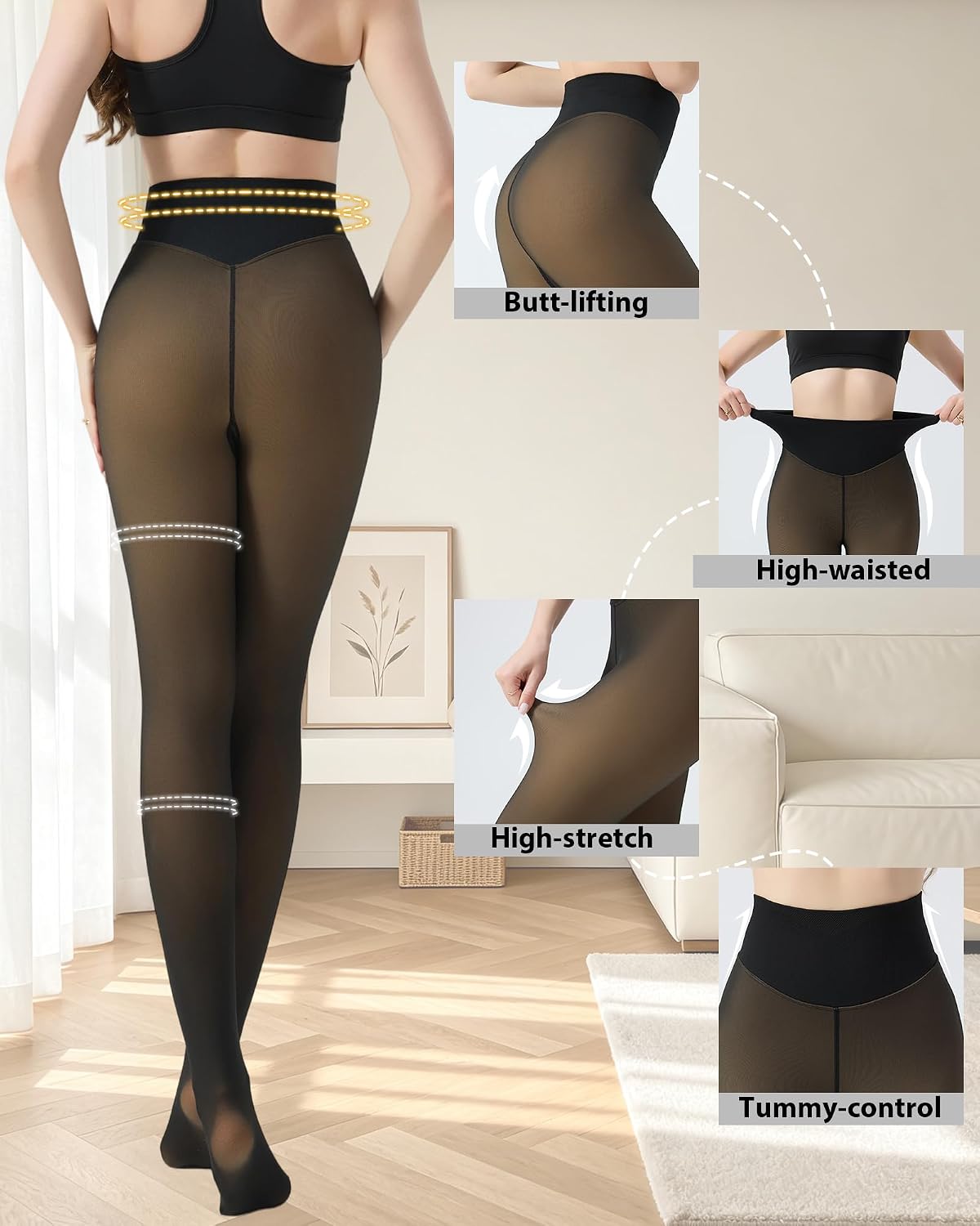 HOWIN Collant Polaire Femme Collant Thermique Effet Transparent Hiver
