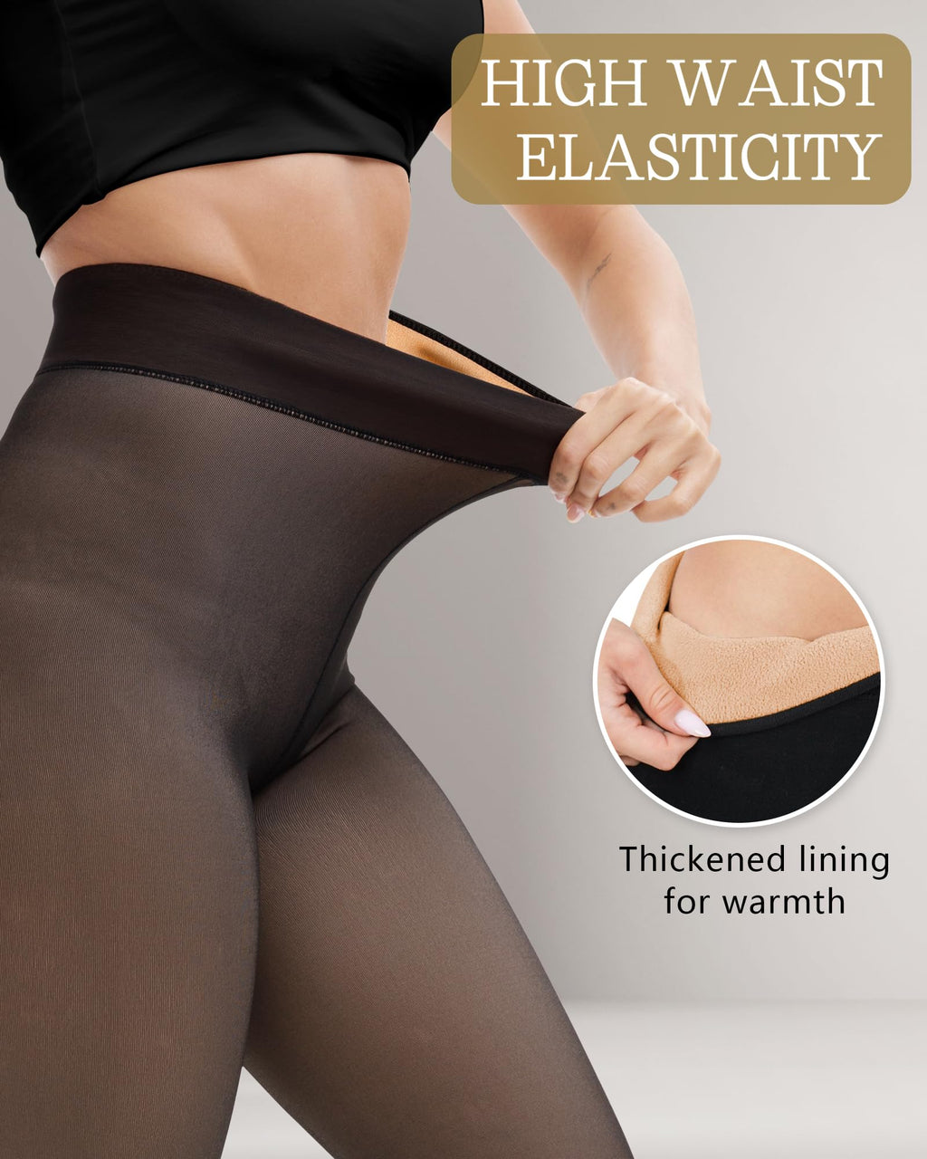 HONGTEYA 2 Pairs Fleece Lined Tights Women - Warm Sheer Pantyhose Fake Translucent Tights Winter Thermal Leggings