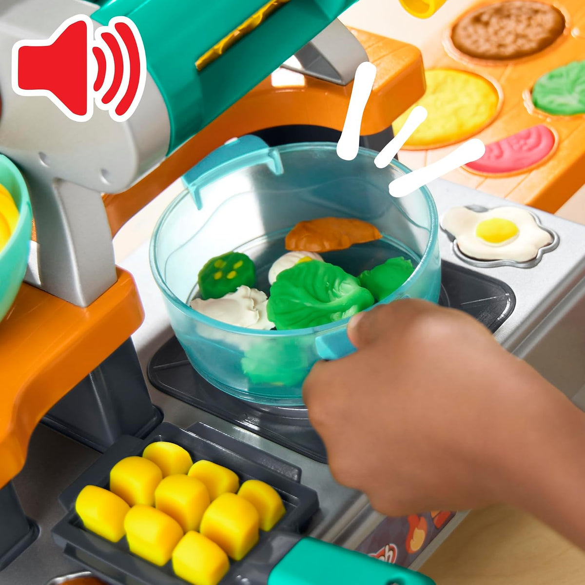Play-Doh Super Sizzlin' Kitchen Playset, Realistic Cooking Toy Sounds, 25+ Play Foods to Create, Kids Arts & Crafts 3+