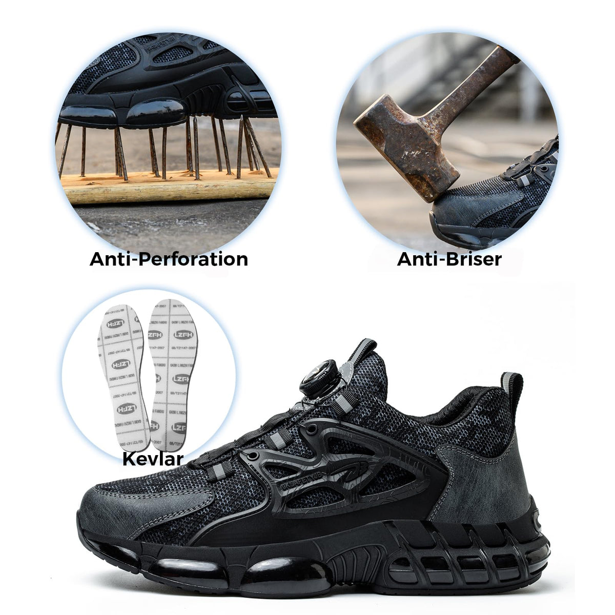 Chaussures de Sécurité Hommes Femmes Basket Respirante Antidérapante Légère Travail avec Embout en Acier 36-46 EU