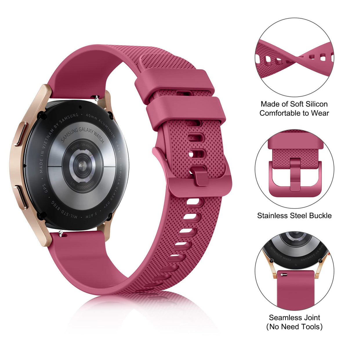 Wanme 20mm Bracelet de Montre en Silicone, Souple Bracelet de Replacement en Dégagement Rapide avec Boucle en Même Couleur Homme Femme 20mm, Starlight