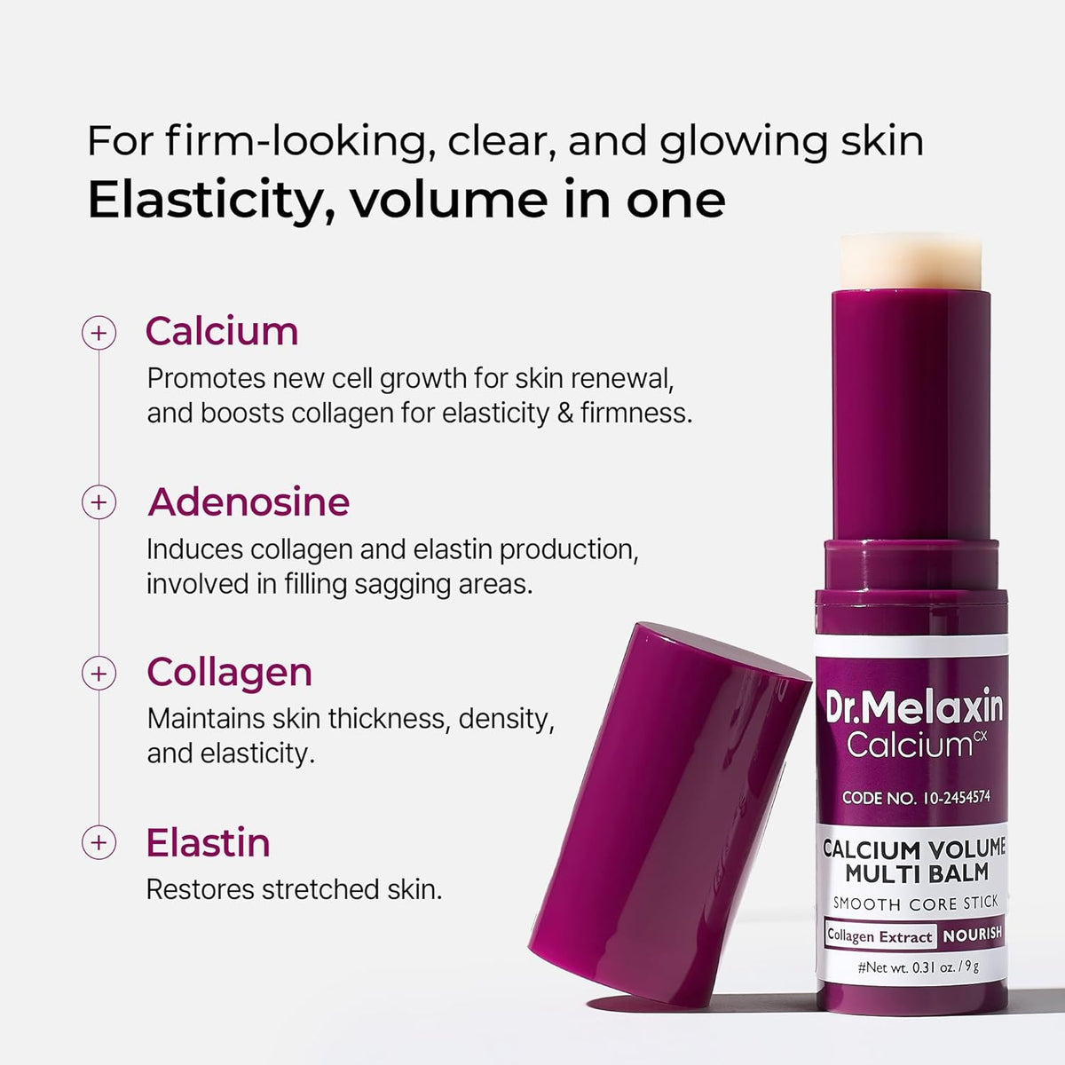Dr.Melaxin Collagen Multi Balm Stick, koreanischer Anti-Falten-Stick mit Calcium und Adenosin für Augen, Hals und Gesicht, straffender Kollagen-Stick (Weiß, 9 g)