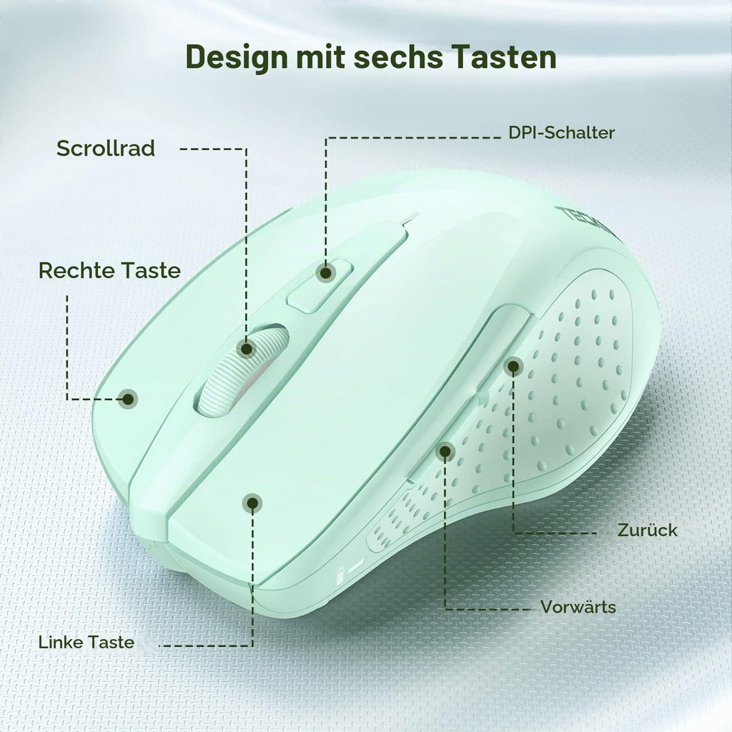 TECKNET Kabellose Maus, 2.4G Optische Funkmaus mit USB Empfänger, Grau