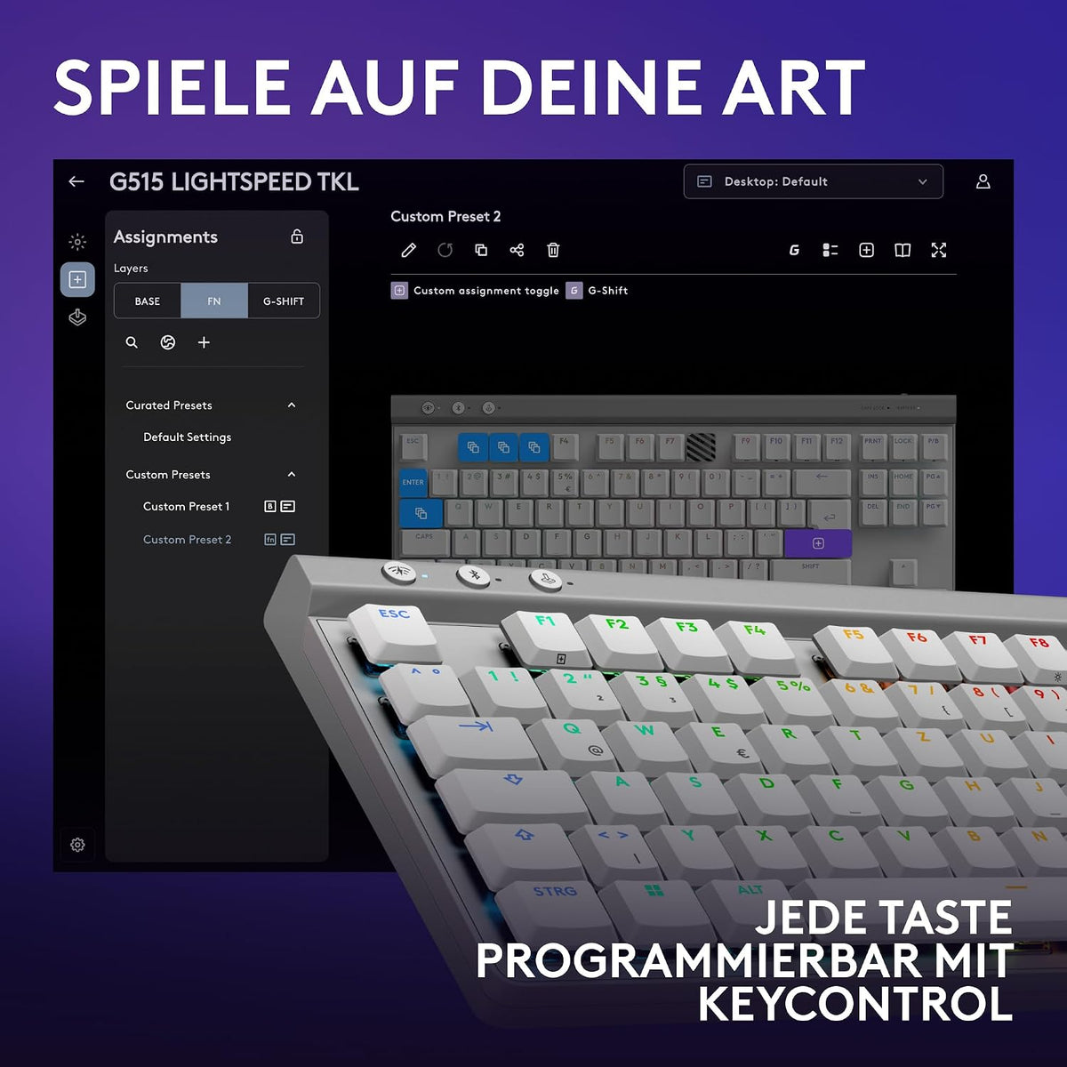 Logitech G G515 LIGHTSPEED TKL kabellose flache Gaming-Tastatur (Schwarz)