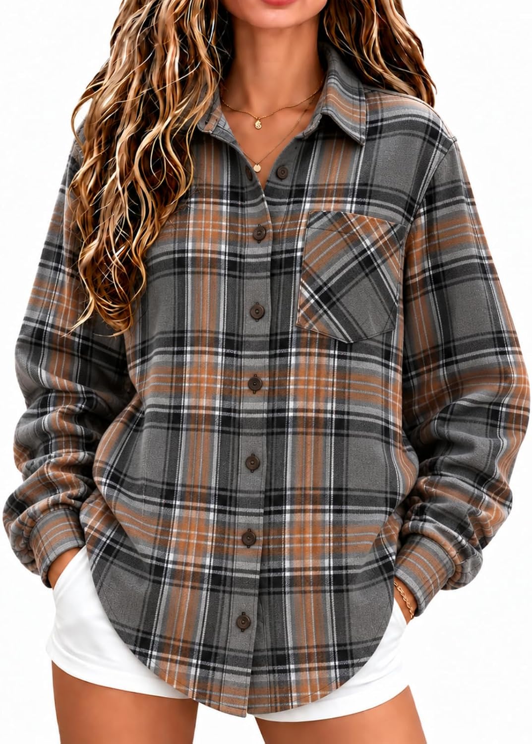 Women Oversized Plaid Flannel Shirt Long Sleeve Button Down Casual Shirt