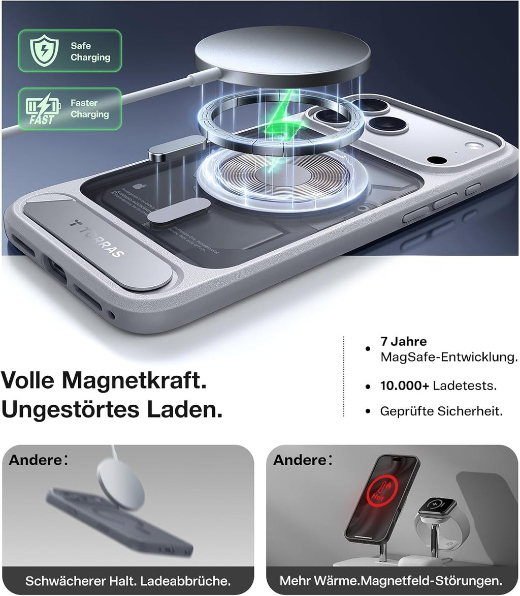 TORRAS Ostand L1 Hülle für iPhone 16 Pro für MagSafe Case, Schwarz