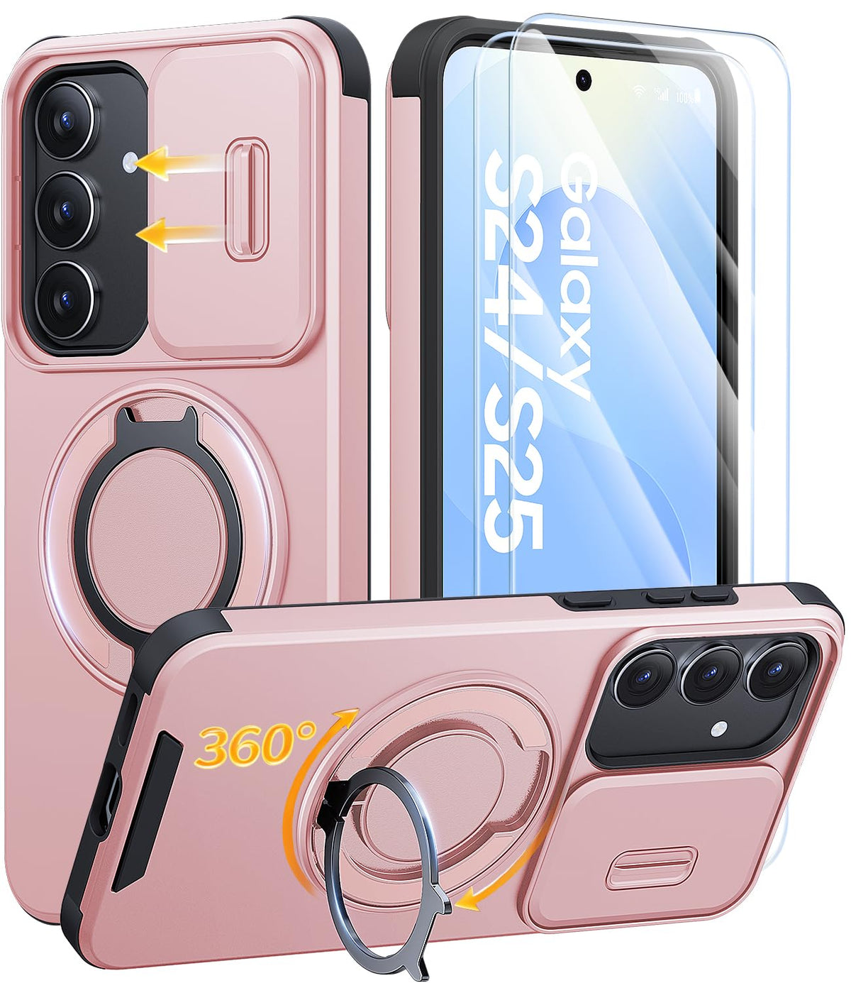 AOUIA für Samsung Galaxy S26 Ultra Hülle mit 2 Stück Panzerglas, Kameraschutz, 360° drehbarer Ringständer, Militärstandard Stoßschutz, robuste Handyhülle für Samsung S26 Ultra, Schwarz