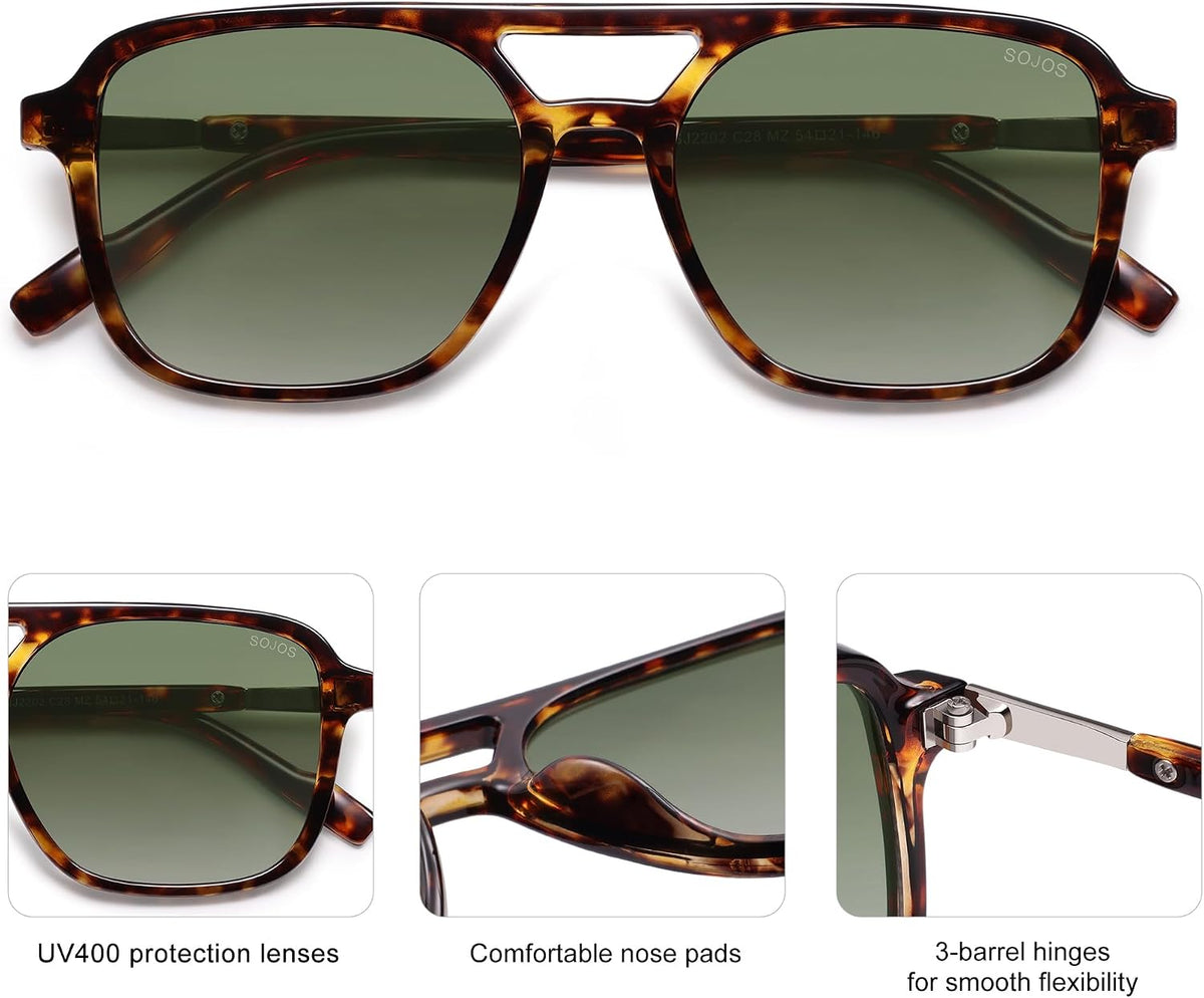 SOJOS Retro Aviator Sunglasses Womens Mens,Trendy Rectangle Shades SJ2202