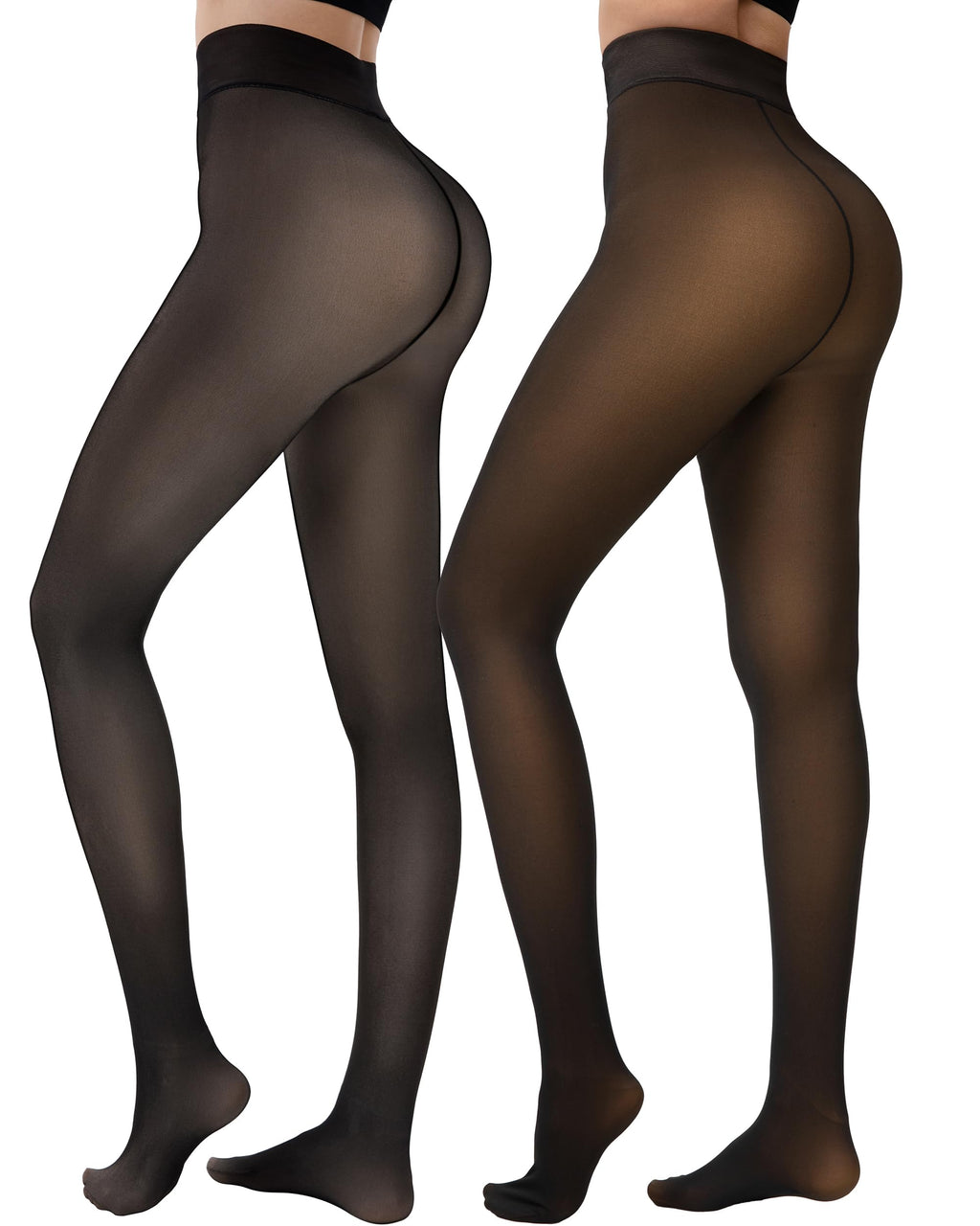HONGTEYA 2 Pairs Fleece Lined Tights Women - Warm Sheer Pantyhose Fake Translucent Tights Winter Thermal Leggings