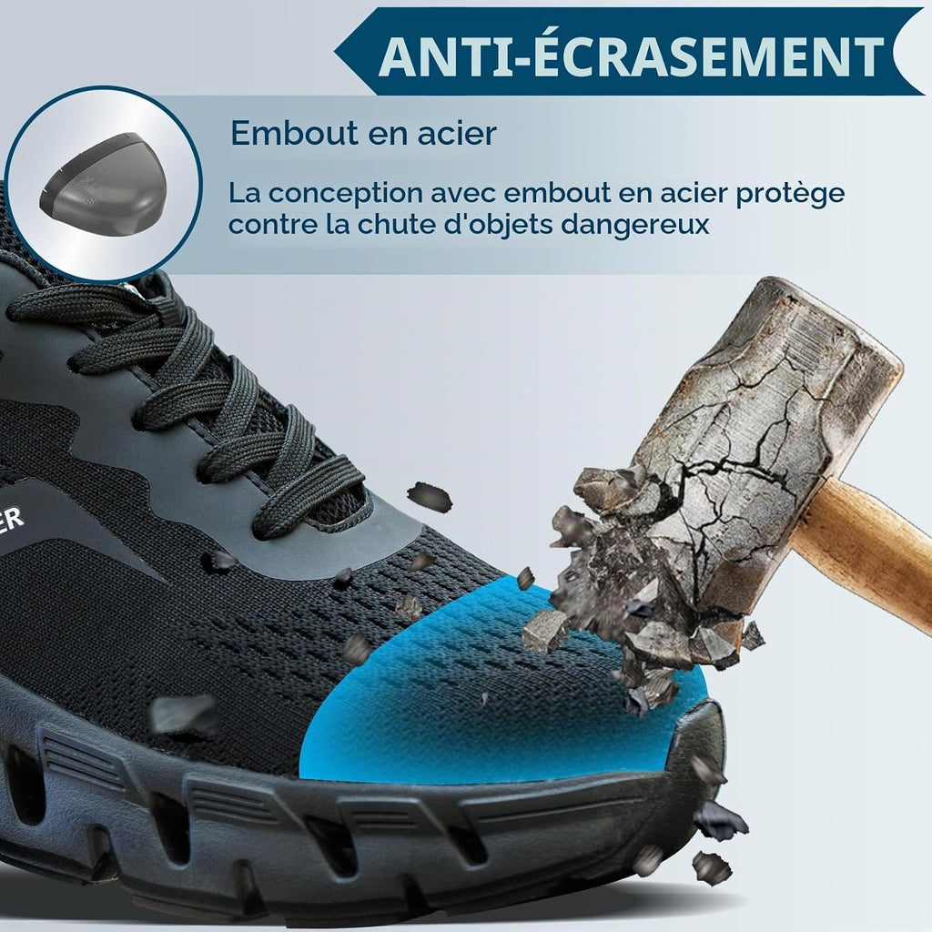 HEOAARG Chaussures de Sécurité Hommes Femme Embout Acier Chaussures de Travail Légère Respirant Antidérapante Basket Securite