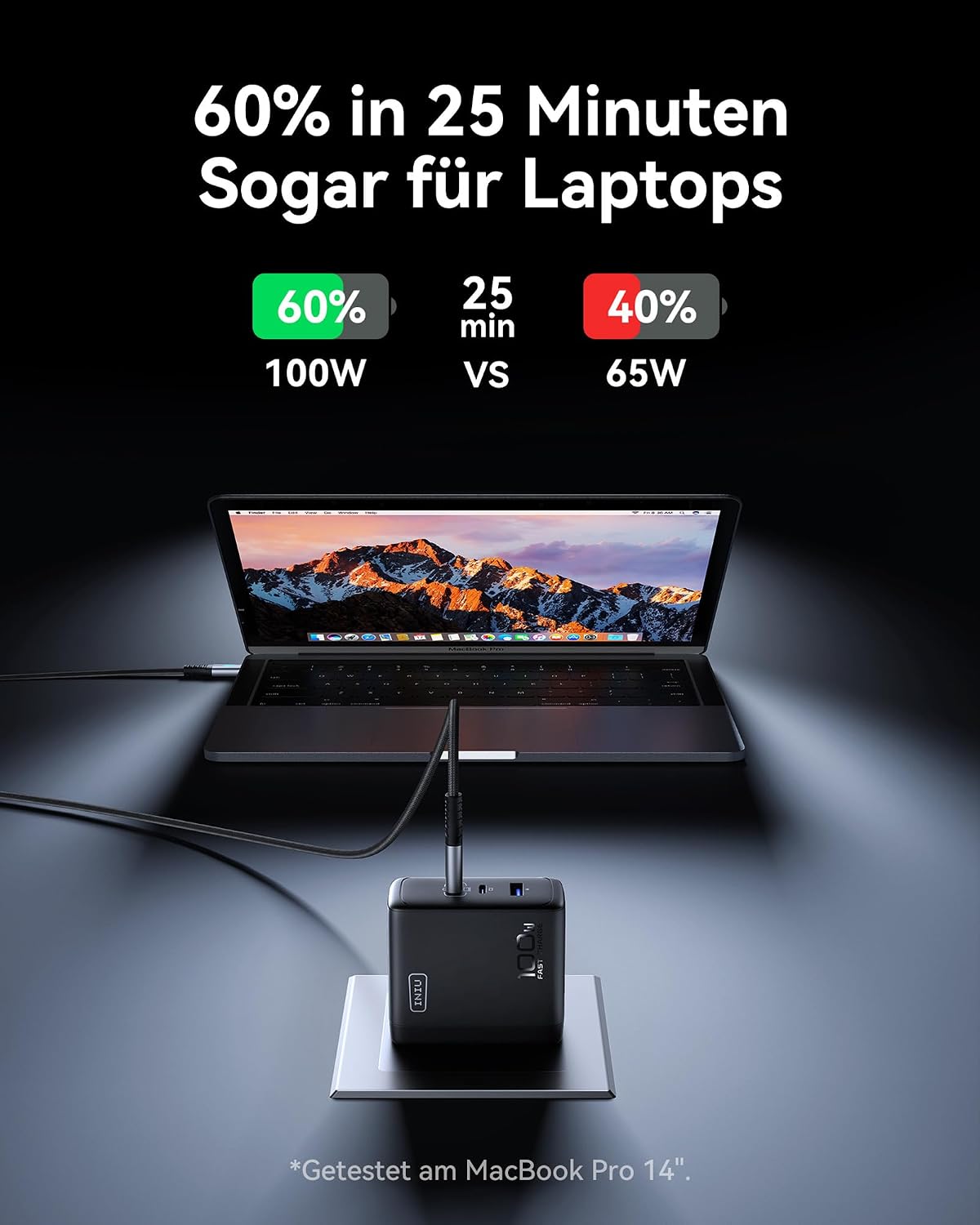 INIU USB C Ladegerät, 100W 3-Port Laptop Schnellladegerät mit 1.5m Kabel