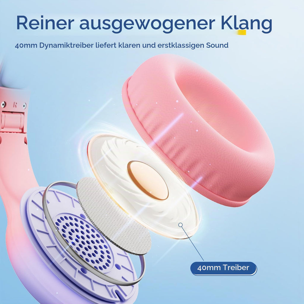 EarFun Kinder Kopfhörer mit 3,5 mm Kabel, Lautstärkebegrenzung, Blau-grün