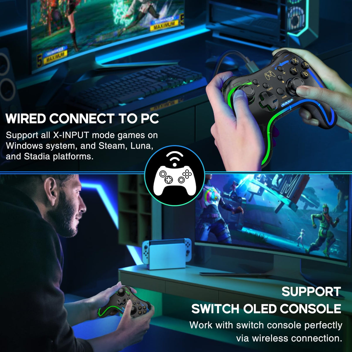 HELLCOOL Switch Controller, Kabellos Switch Pro Controller für Switch/Lite/OLED Konsole, Macro/Turbo/Aufwachfunktion, Präzise Steuerung, Dual Motors Vibration, 15 Std Spieldauer