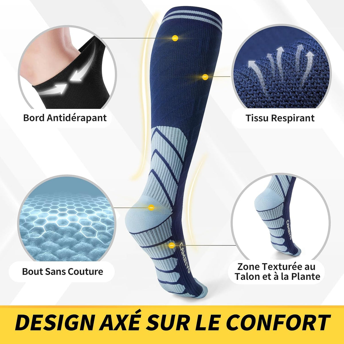 CAMBIVO Bas de Contention Femme Homme 3Paires, Chaussettes de Compression 20-30mmHg, Chaussette Contention Classe 2, pour Circulation Sanguine, Course a Pied, Voyage Avion, Sport, Running, Infirmiere