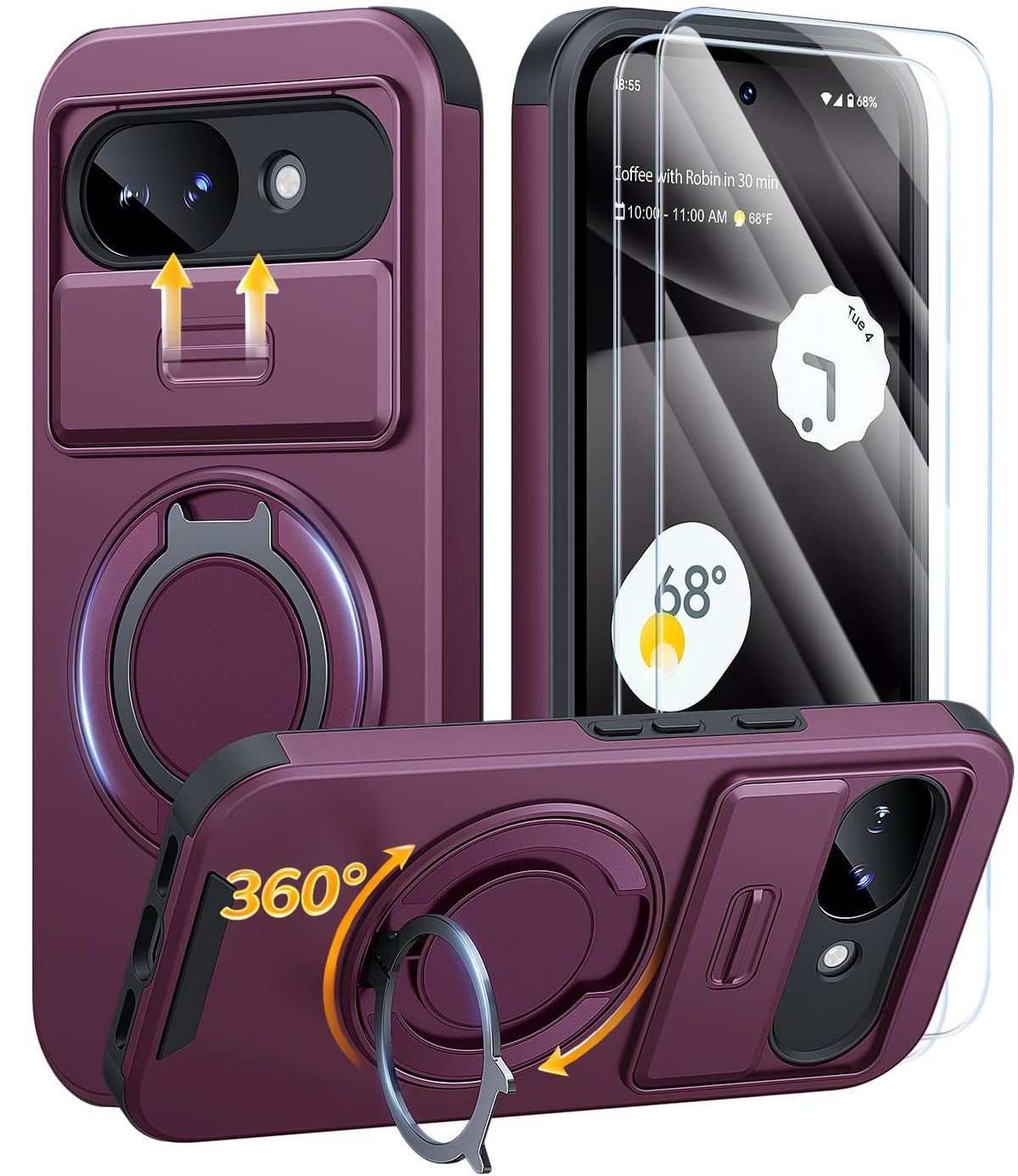 AOUIA für Samsung Galaxy S26 Ultra Hülle mit 2 Stück Panzerglas, Kameraschutz, 360° drehbarer Ringständer, Militärstandard Stoßschutz, robuste Handyhülle für Samsung S26 Ultra, Schwarz