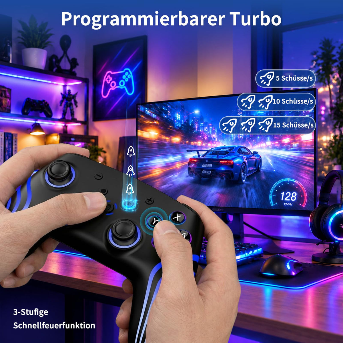 Reddening Switch 2 Controller für Switch/Switch 2/Switch Lite/Switch OLED,Switch Controller mit Doppel Vibration,Switch 2 Pro Controller mit 6 Achsen Gyro,Hall Joystick,Aufwachen,Turbo (Weiß Schwarz)
