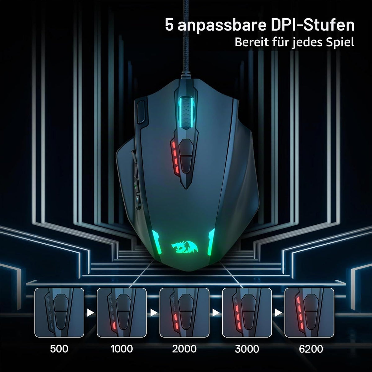 Redragon M908 Impact MMO Gaming Maus Kabelgebunden RGB 12400 DPI