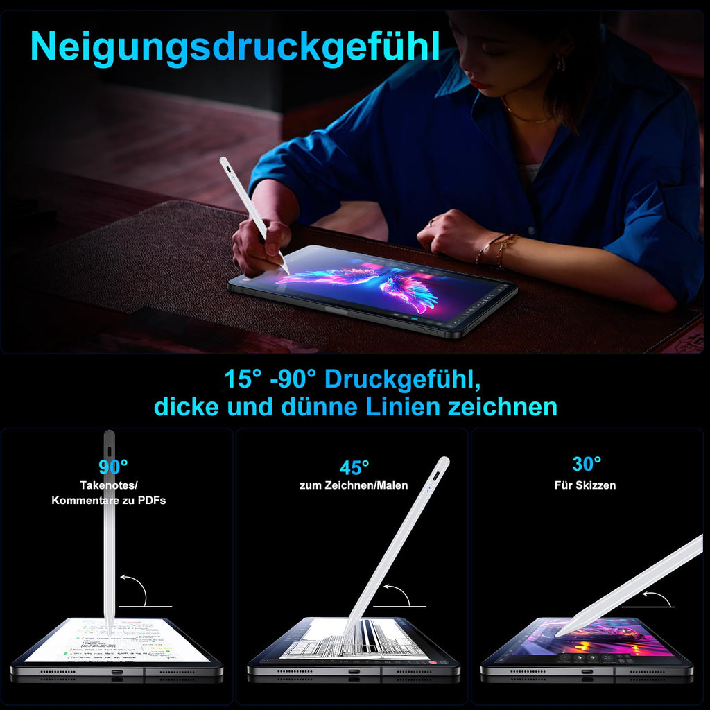 Stift für iPad, (2018-2025) Pencil 2nd Generation für Apple mit Schnellladeleistung Palm Rejection und Neigungssensitivität Stylus für i Pad 6-10, i Pad Pro 13''/12,9''/11'', Mini 6/5, Air 5/4/3