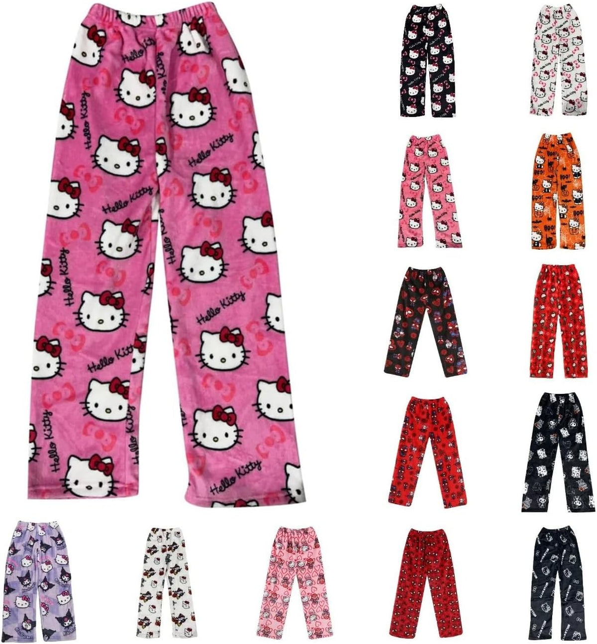 Chnnamzu Damen-Pyjamahose aus Flanell, warmes und weiches Fleece-Pyjamaunterteil, süßes Cartoon-Katzen-Motiv, Kawaii-Mode, lässige Nachtwäsche, Loungewear-Hose