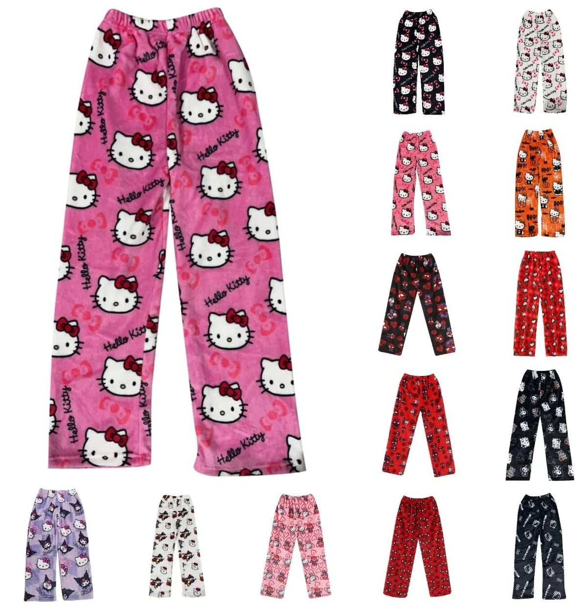 Chnnamzu Damen-Pyjamahose aus Flanell, warmes und weiches Fleece-Pyjamaunterteil, süßes Cartoon-Katzen-Motiv, Kawaii-Mode, lässige Nachtwäsche, Loungewear-Hose