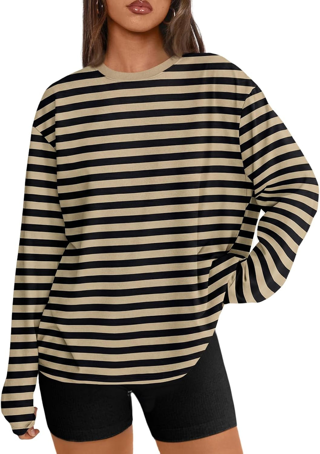 Trendy Queen Damen Oversize Langarmshirts Herbst-Oberteile 2026 Basic-Shirts