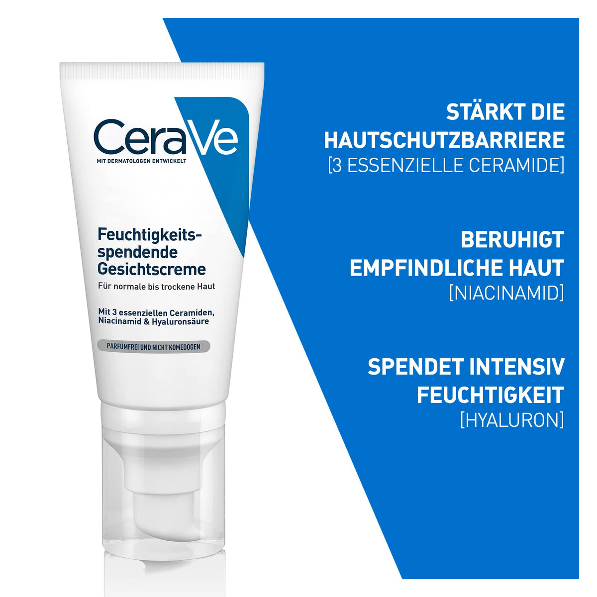 CeraVe Feuchtigkeitsspendende Gesichtscreme für normale bis trockene Haut, Ultraleichte Formel, Mit Hyaluron, Niacinamid und 3 essenziellen Ceramiden