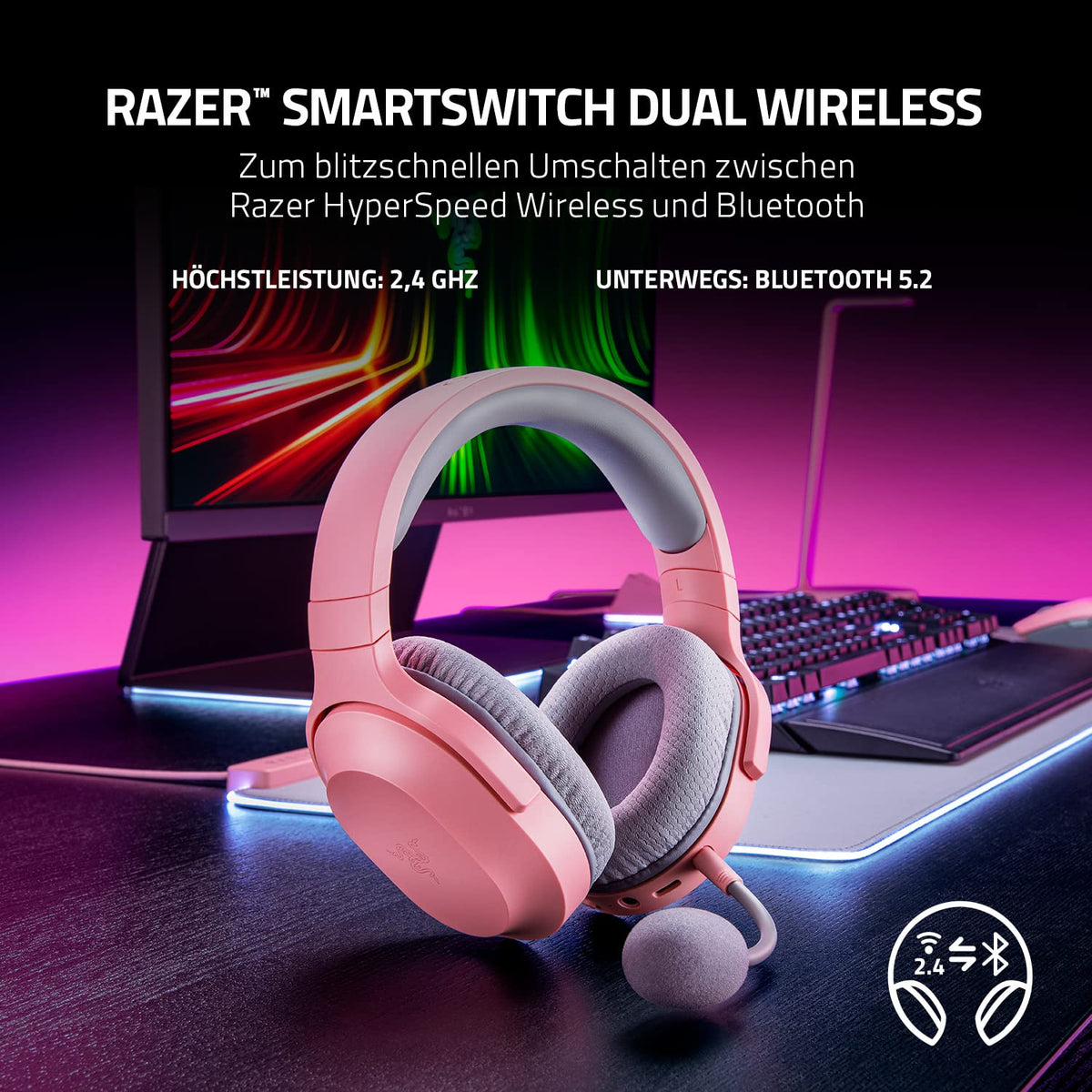 Razer Barracuda X - Kabelloses Multiplattform-Headset für Gaming und Mobile Geräte (SmartSwitch Dual Wireless, Triforce 40mm, Mikrofon mit Nierencharakteristik, 50h Akku, USB-C) Schwarz