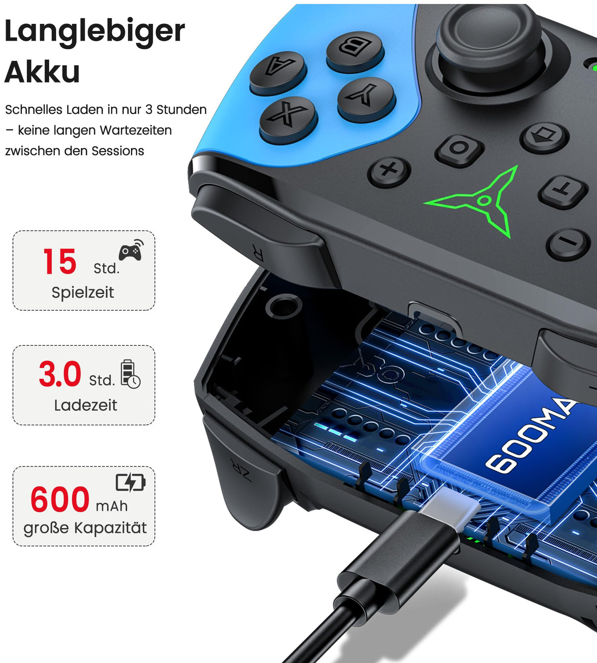 HELLCOOL Switch Controller, Kabellos Switch Pro Controller für Switch/Lite/OLED Konsole, Macro/Turbo/Aufwachfunktion, Präzise Steuerung, Dual Motors Vibration, 15 Std Spieldauer