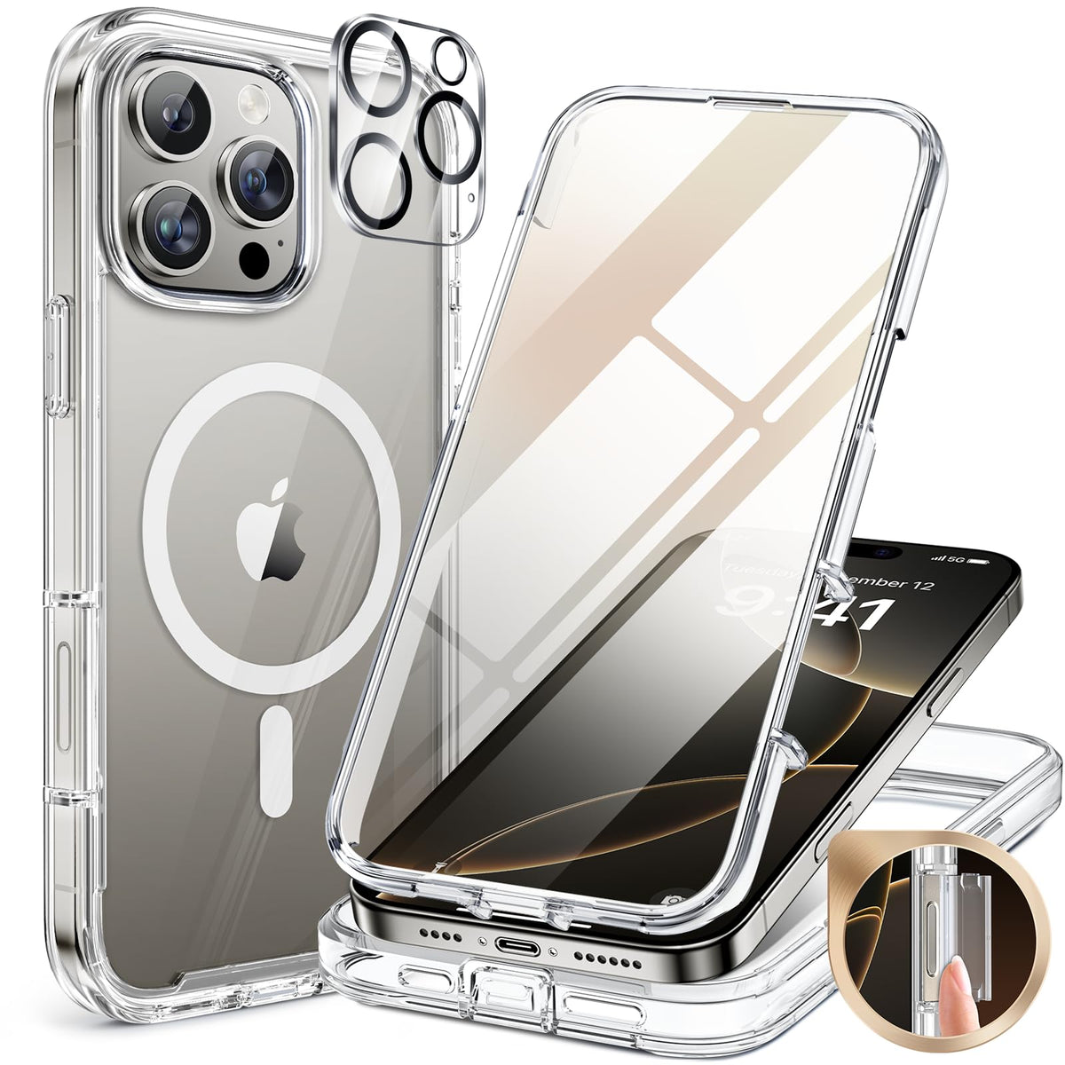Miracase für iPhone 17 Hülle 6,3 Zoll,360 Grad Komplettschutz,Schwarz